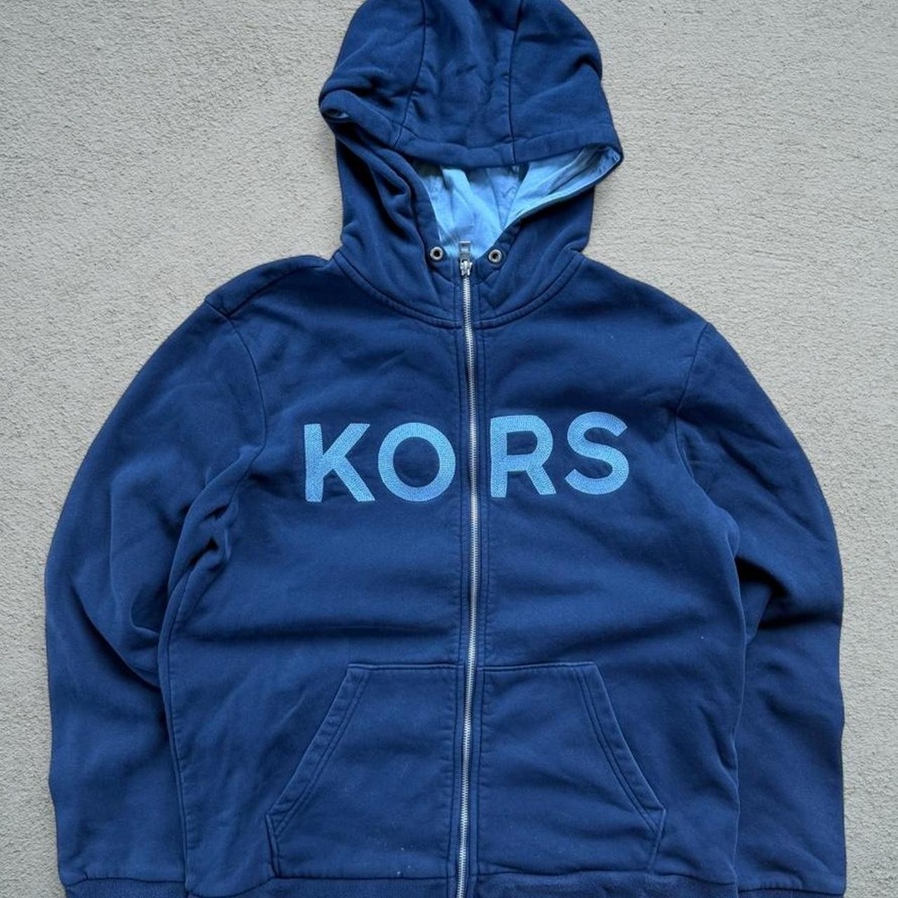 Michael Kors Mens Navy Blue Spell Out Zip Up Hoodie Sweatshirt Size Large